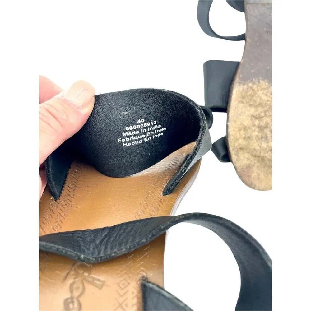 Free People Torrence Black Leather Flat Sandals Leather Straps Sz 40